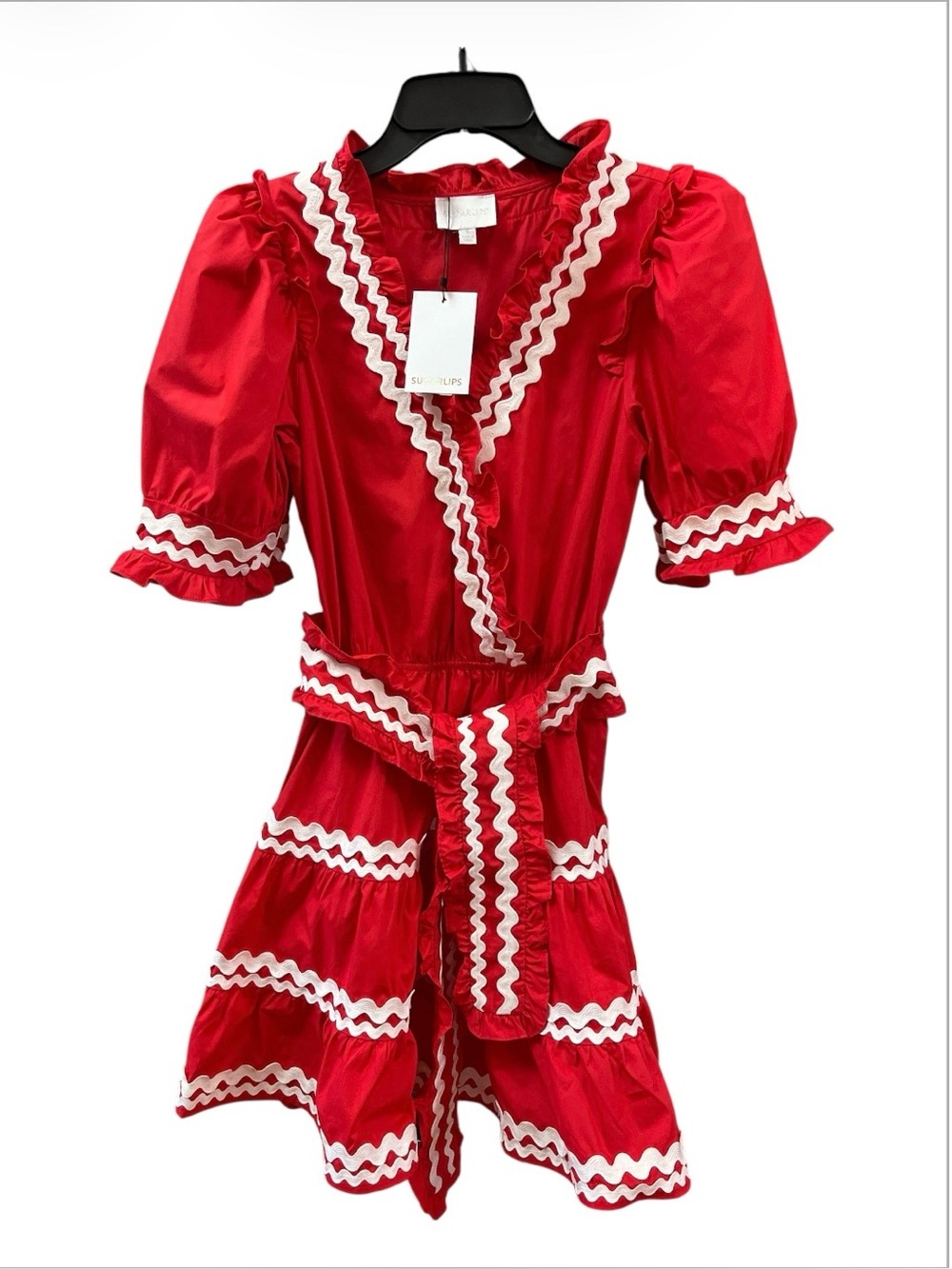 Sugarlips Red Ruffle Ric-Rac Wrap Mini Dress NWT Size S